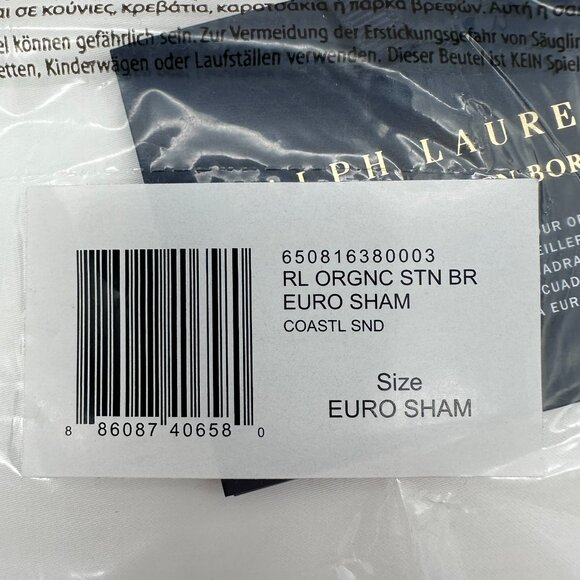 Ralph Lauren Organic Cotton Sateen Border Euro Size 26" x 26" Sham, White/Sand - Picture 6 of 12